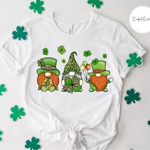 White and Green Short Sleeve Tee with Gnome Design